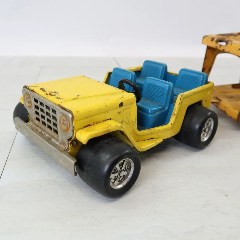 Buddy L Jeep Hauler Yellow & Blue With Trailer 2 Piece Set Vintage 1970s